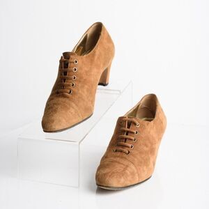 Vintage Escada Womens Brown Suede Lace Up Heels Shoes Bootie US 6 Made Italy